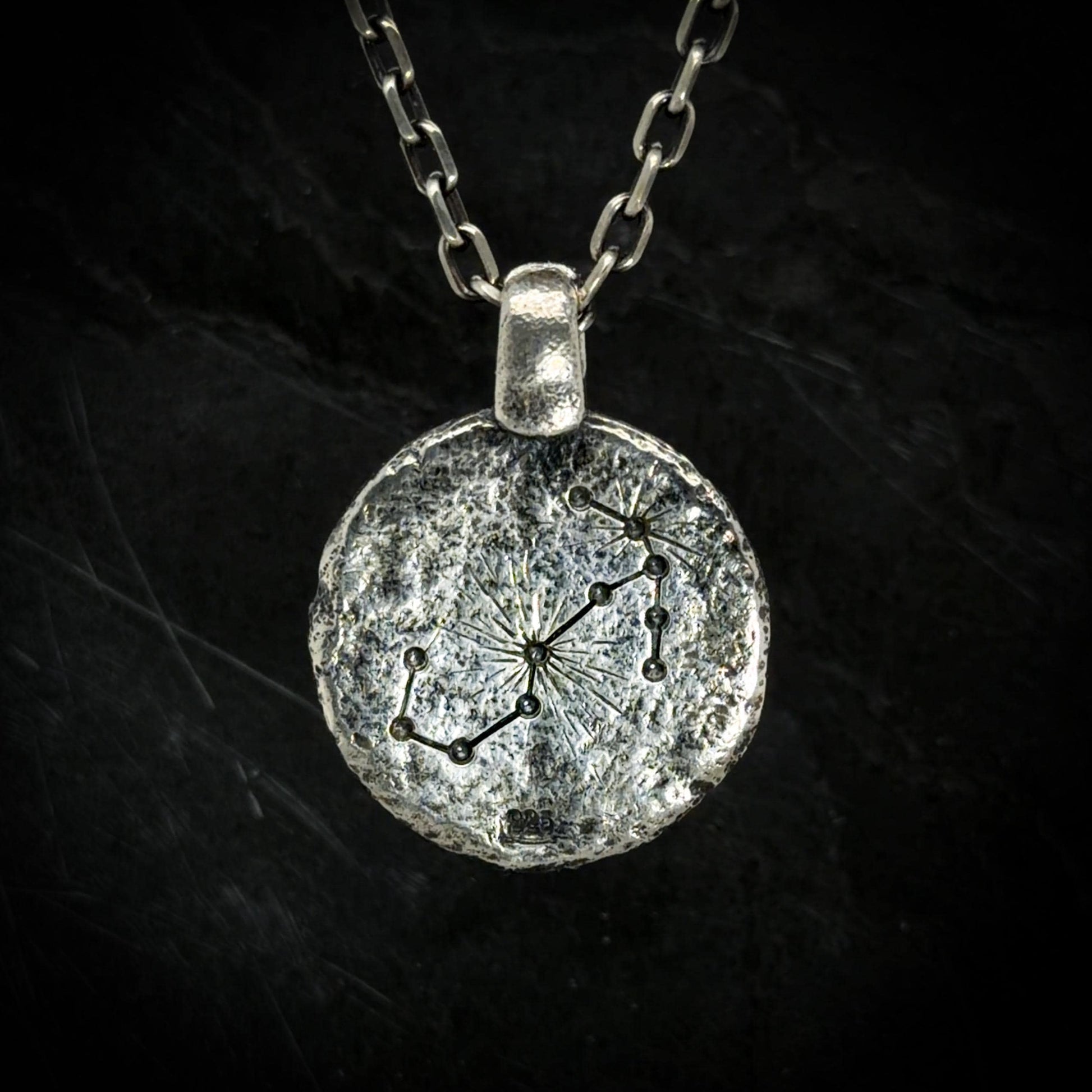 Scorpio Necklace in Sterling Silver — Zodiac Relic Pendant with Constellation Reverse