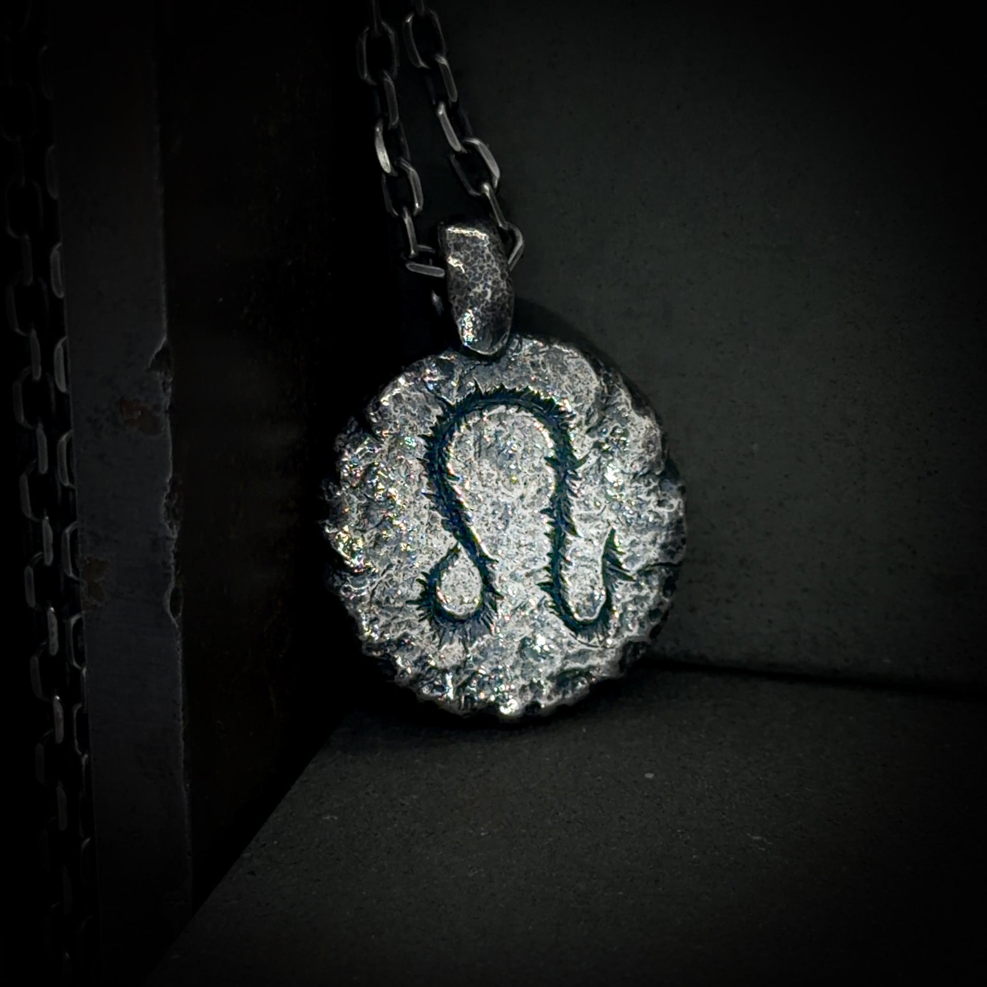 Leo Necklace in Sterling Silver — Zodiac Relic Pendant with Constellation Reverse