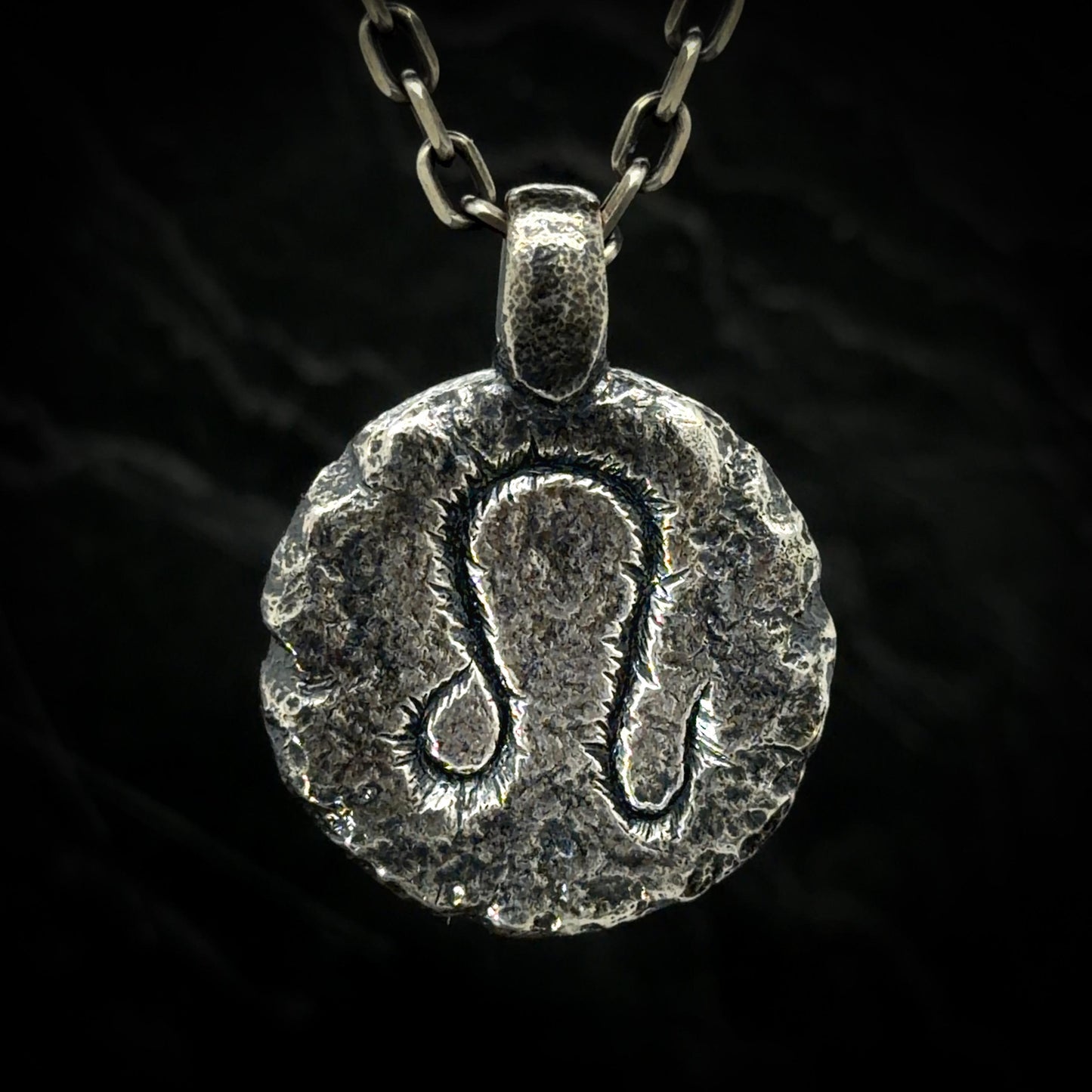 Leo Necklace in Sterling Silver — Zodiac Relic Pendant with Constellation Reverse