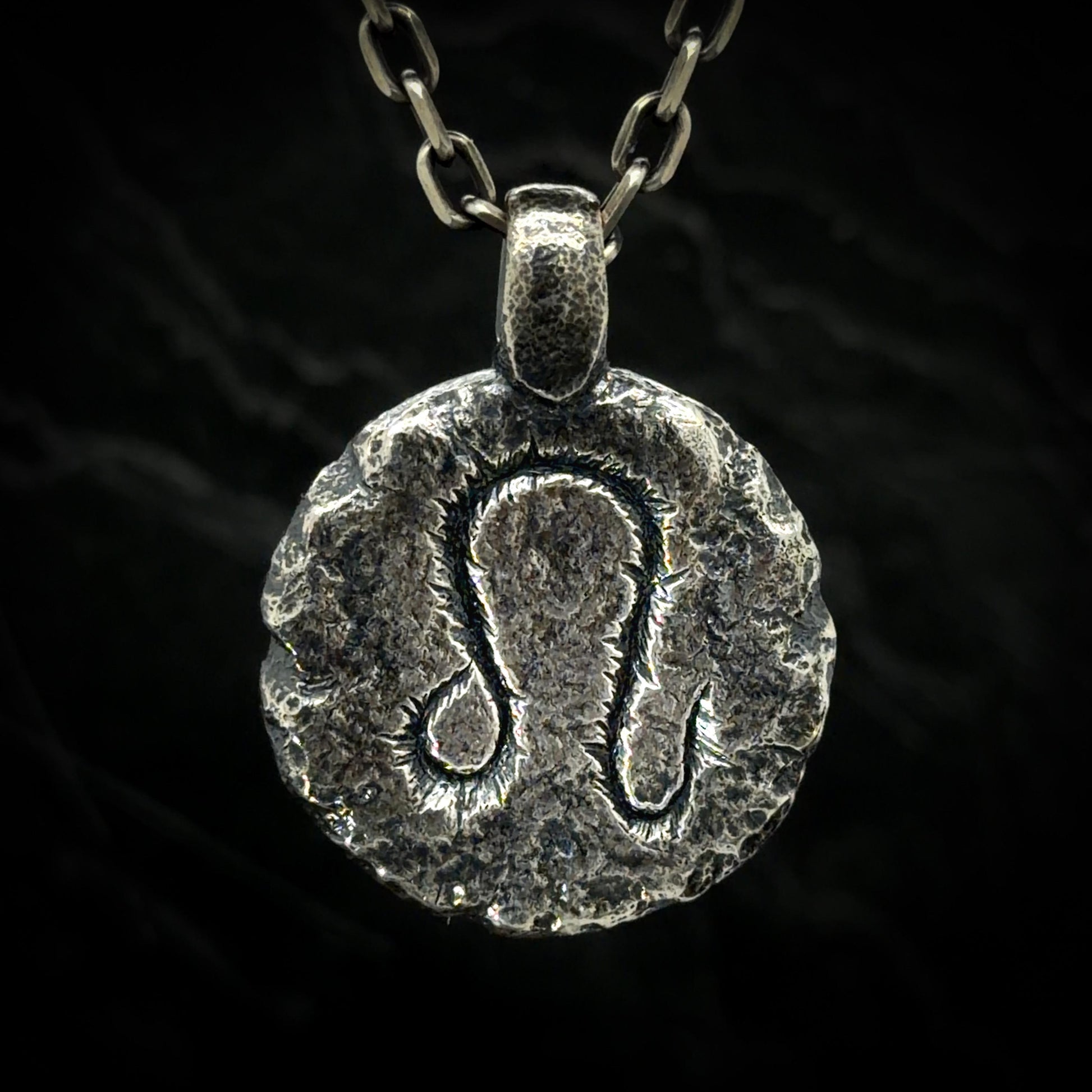 Leo Necklace in Sterling Silver — Zodiac Relic Pendant with Constellation Reverse
