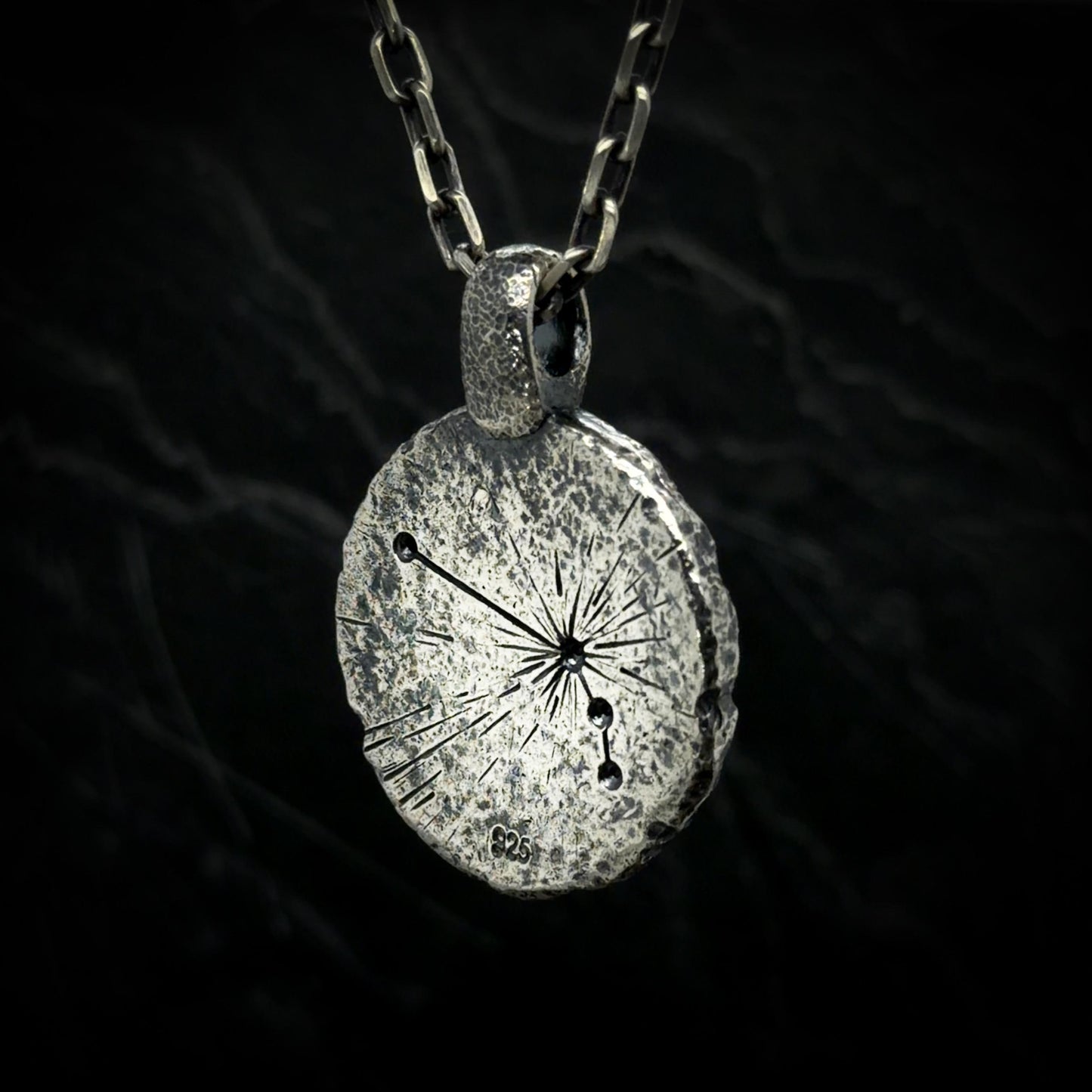 Aries Necklace in Sterling Silver — Zodiac Relic Pendant with Constellation Reverse
