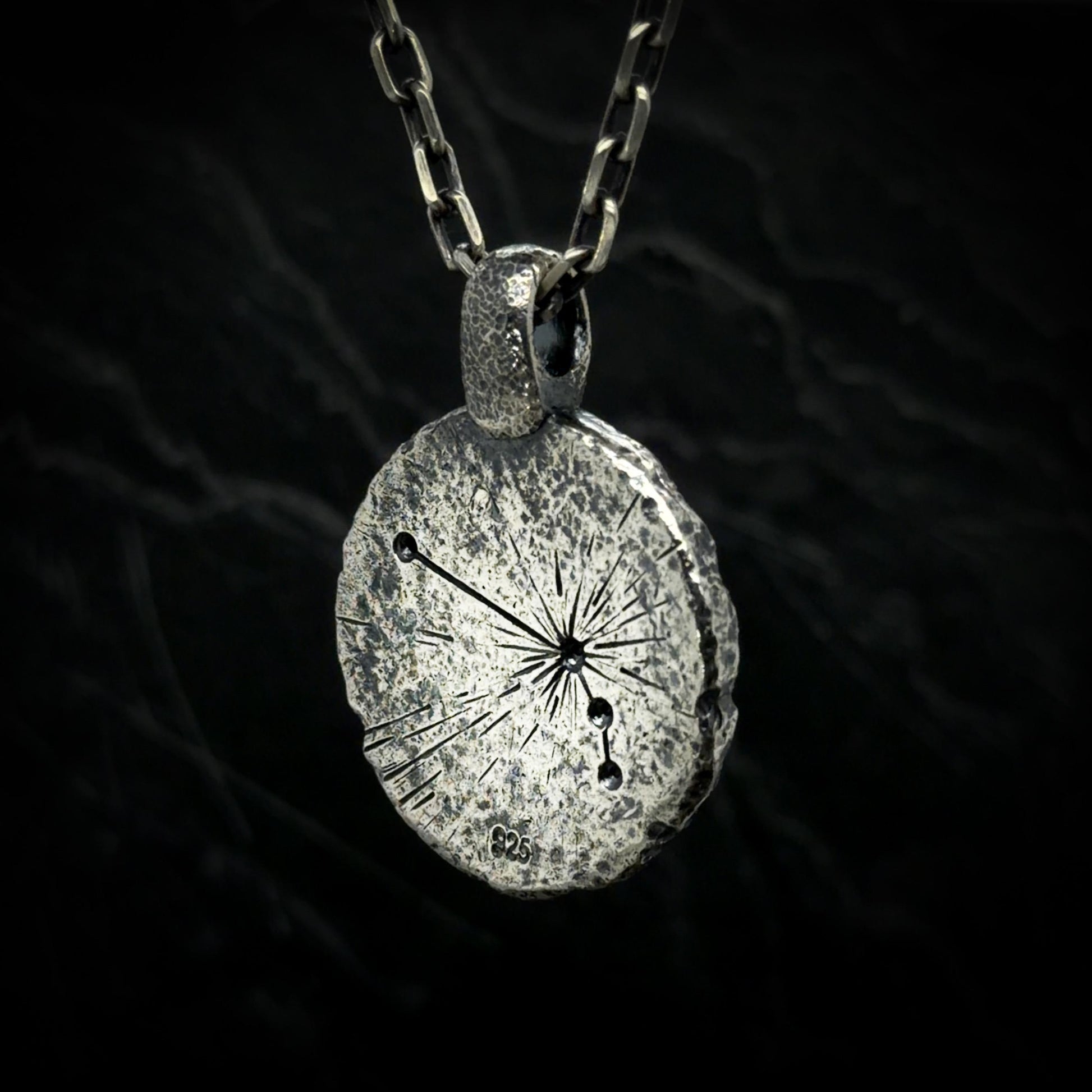 Aries Necklace in Sterling Silver — Zodiac Relic Pendant with Constellation Reverse