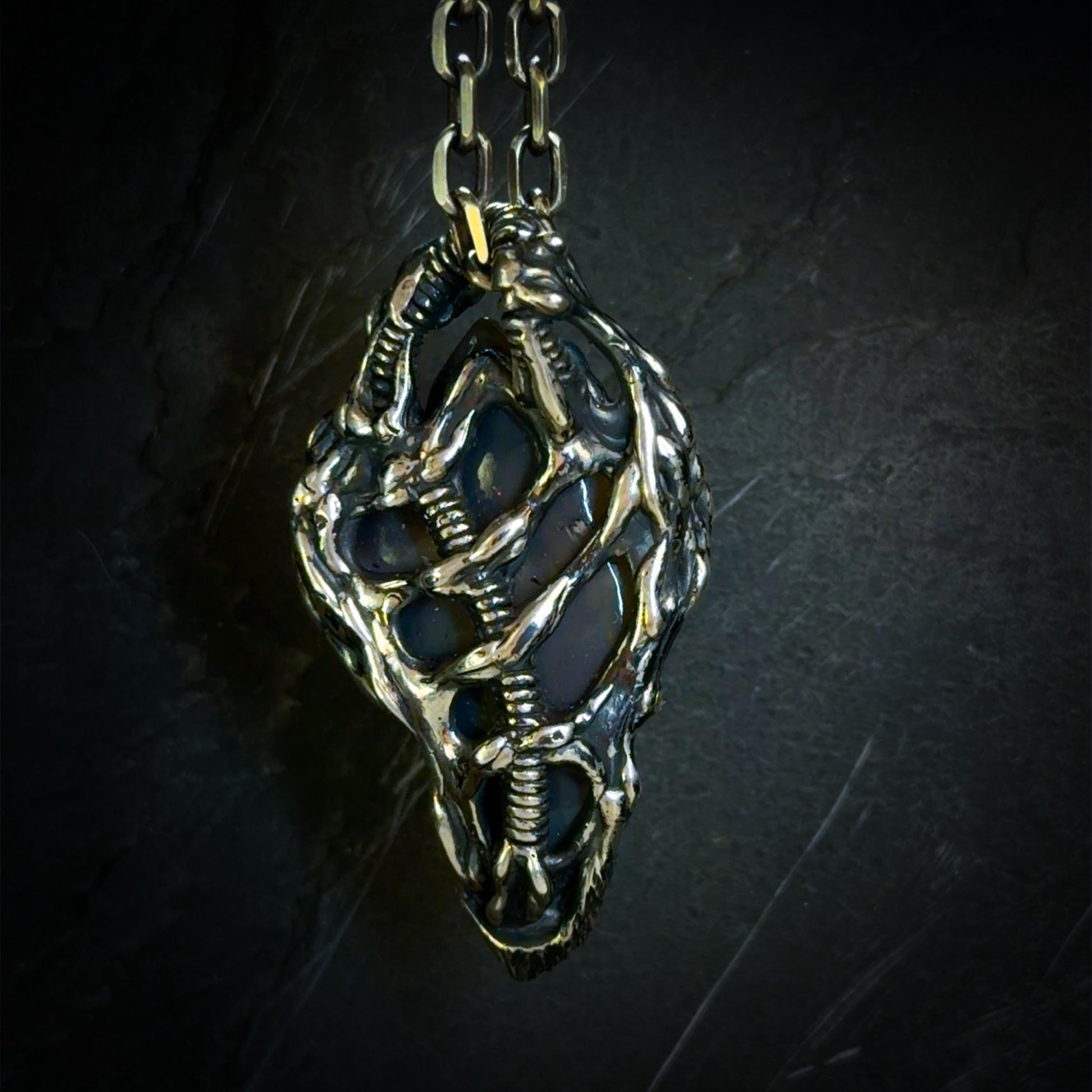 10ct Freeform Lightning Ridge Opal Carving in Oxidised Sterling Silver — One of a Kind Pendant
