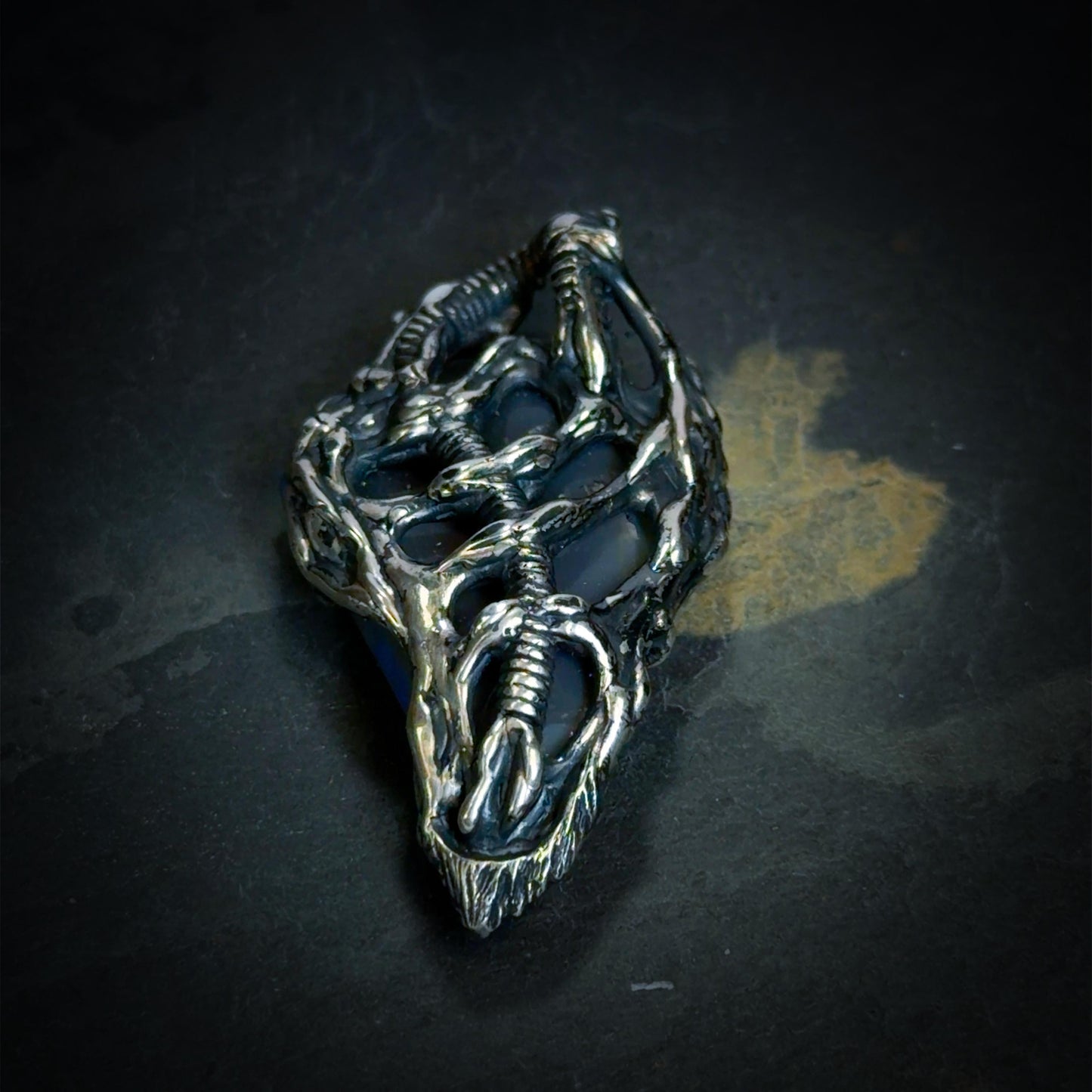 10ct Freeform Lightning Ridge Opal Carving in Oxidised Sterling Silver — One of a Kind Pendant