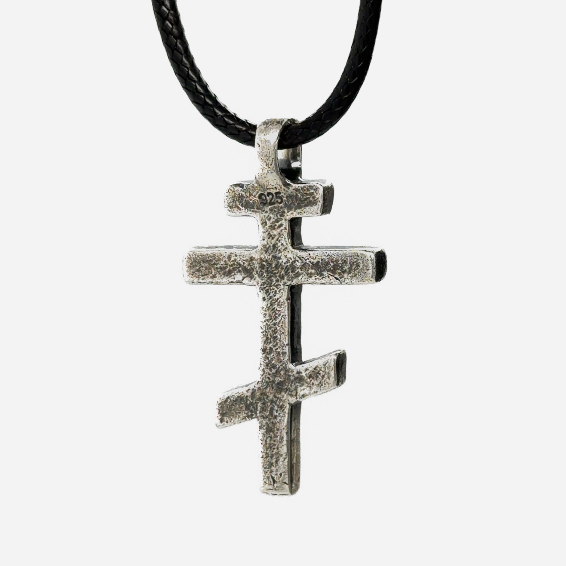 Orthodox Cross Necklace – Oxidized Sterling Silver Cross Pendant for Men, Rustic Gothic Religious Jewellery