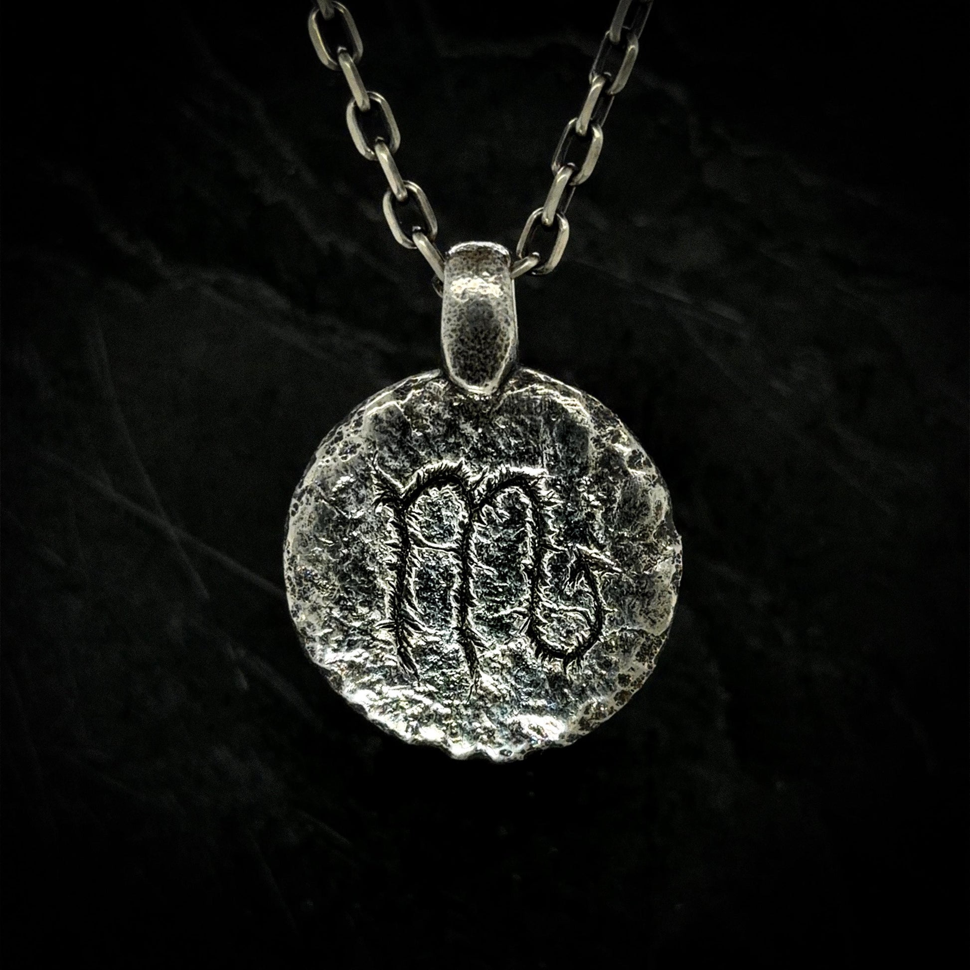 Scorpio Necklace in Sterling Silver — Zodiac Relic Pendant with Constellation Reverse