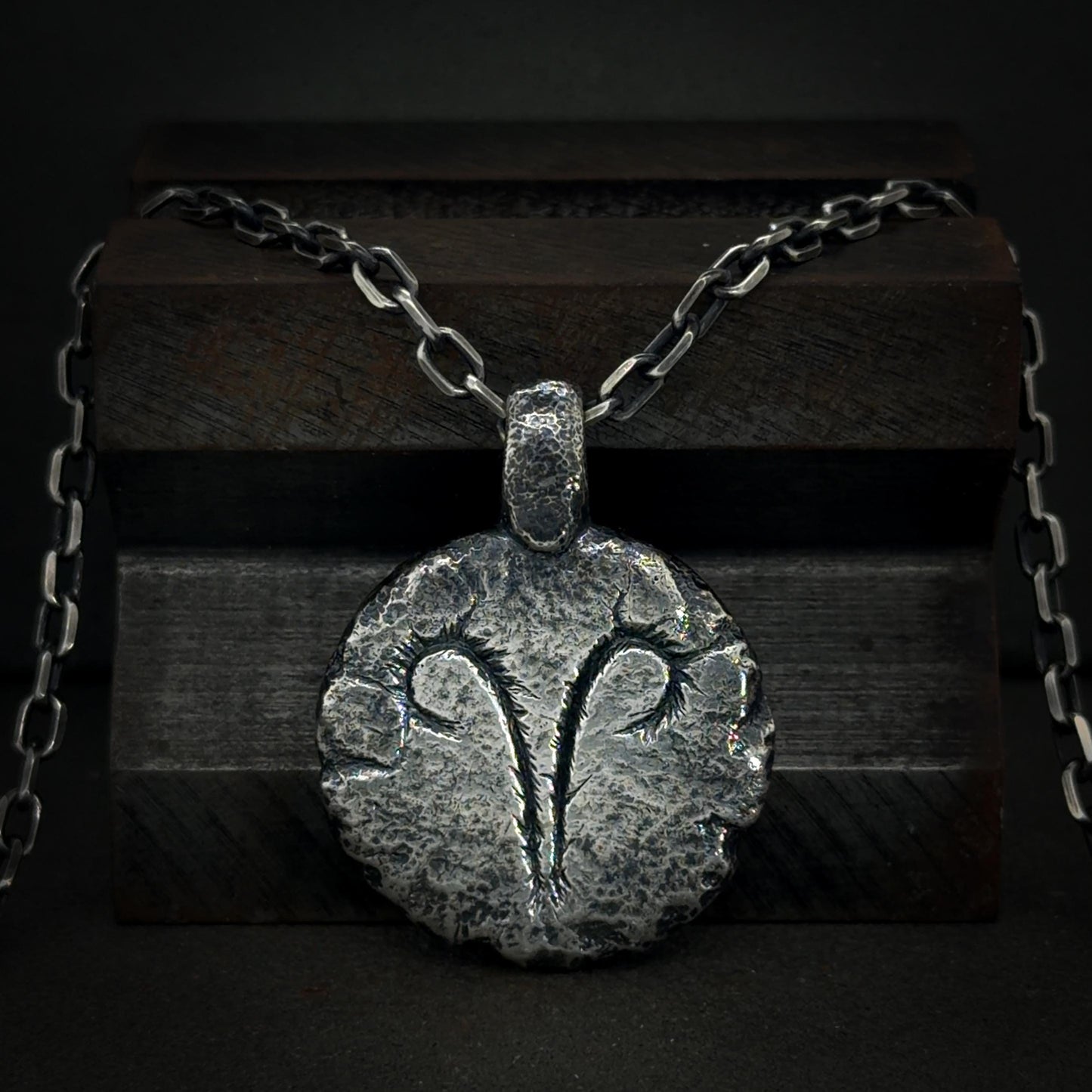 Aries Necklace in Sterling Silver — Zodiac Relic Pendant with Constellation Reverse