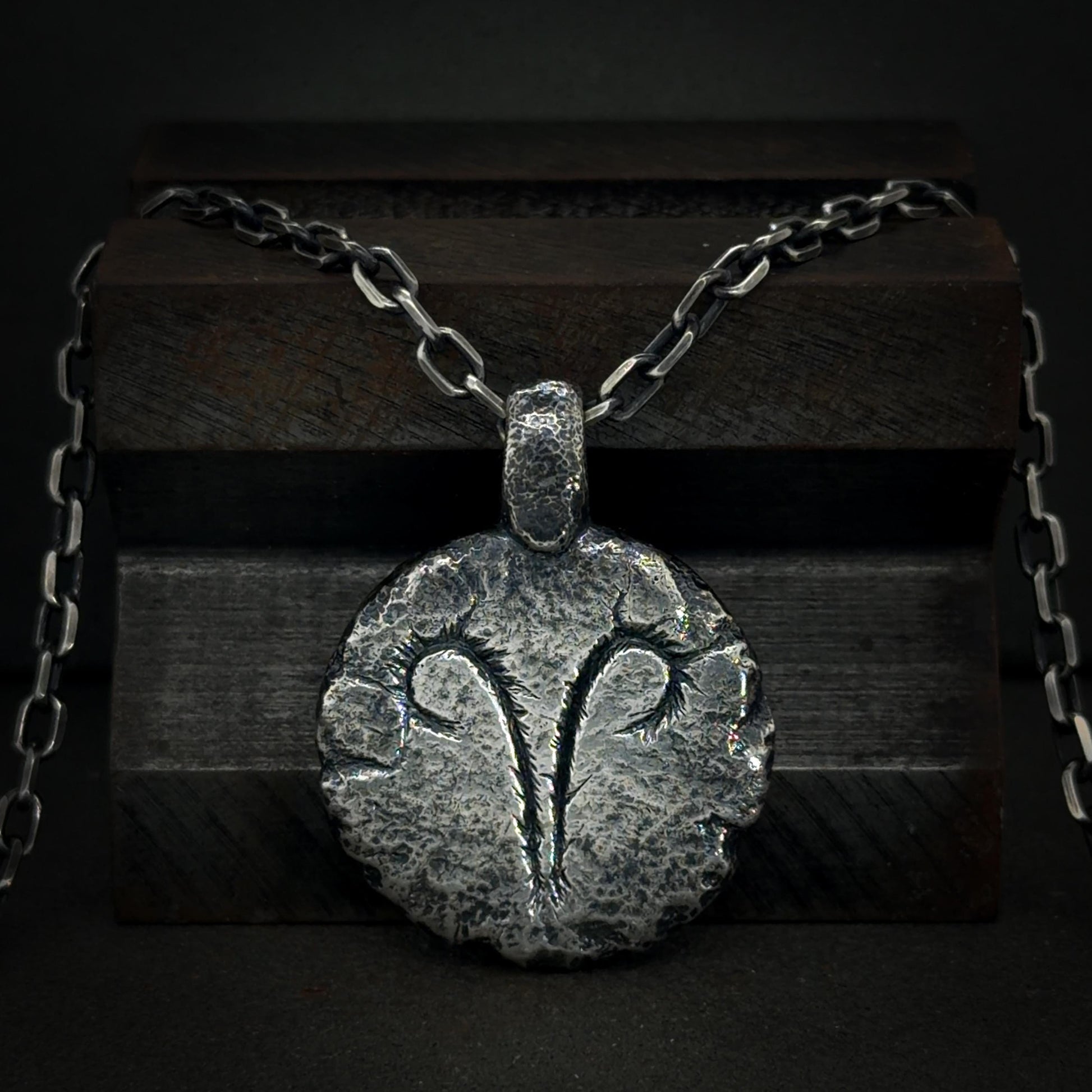 Aries Necklace in Sterling Silver — Zodiac Relic Pendant with Constellation Reverse