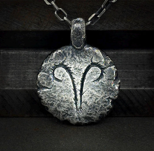 Aries Necklace in Sterling Silver — Zodiac Relic Pendant with Constellation Reverse