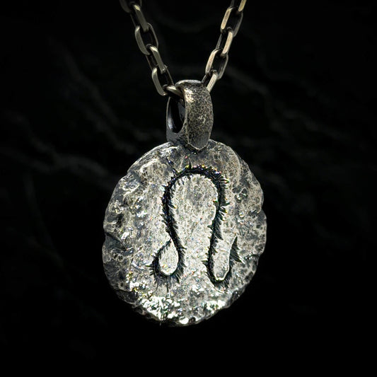 Leo Necklace in Sterling Silver — Zodiac Relic Pendant with Constellation Reverse
