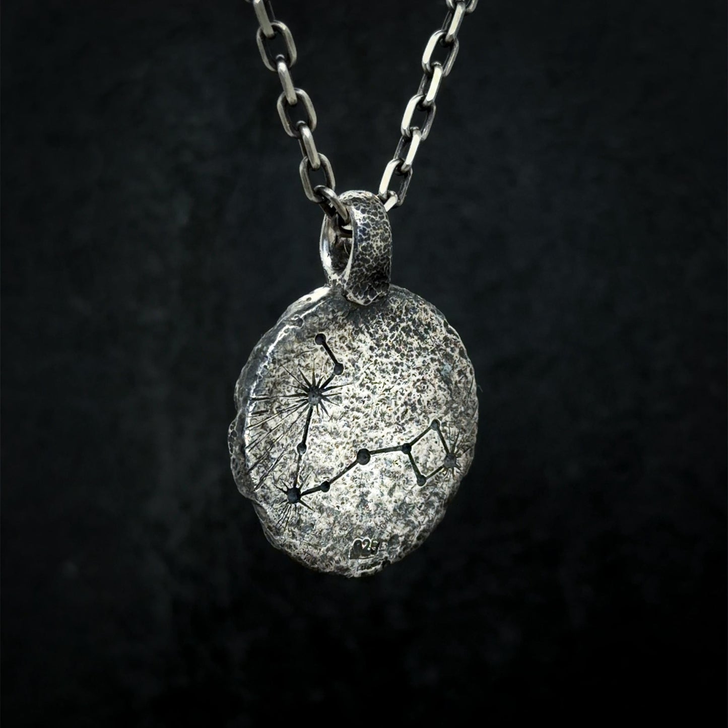 Pisces Necklace in Sterling Silver — Zodiac Relic Pendant with Constellation Reverse
