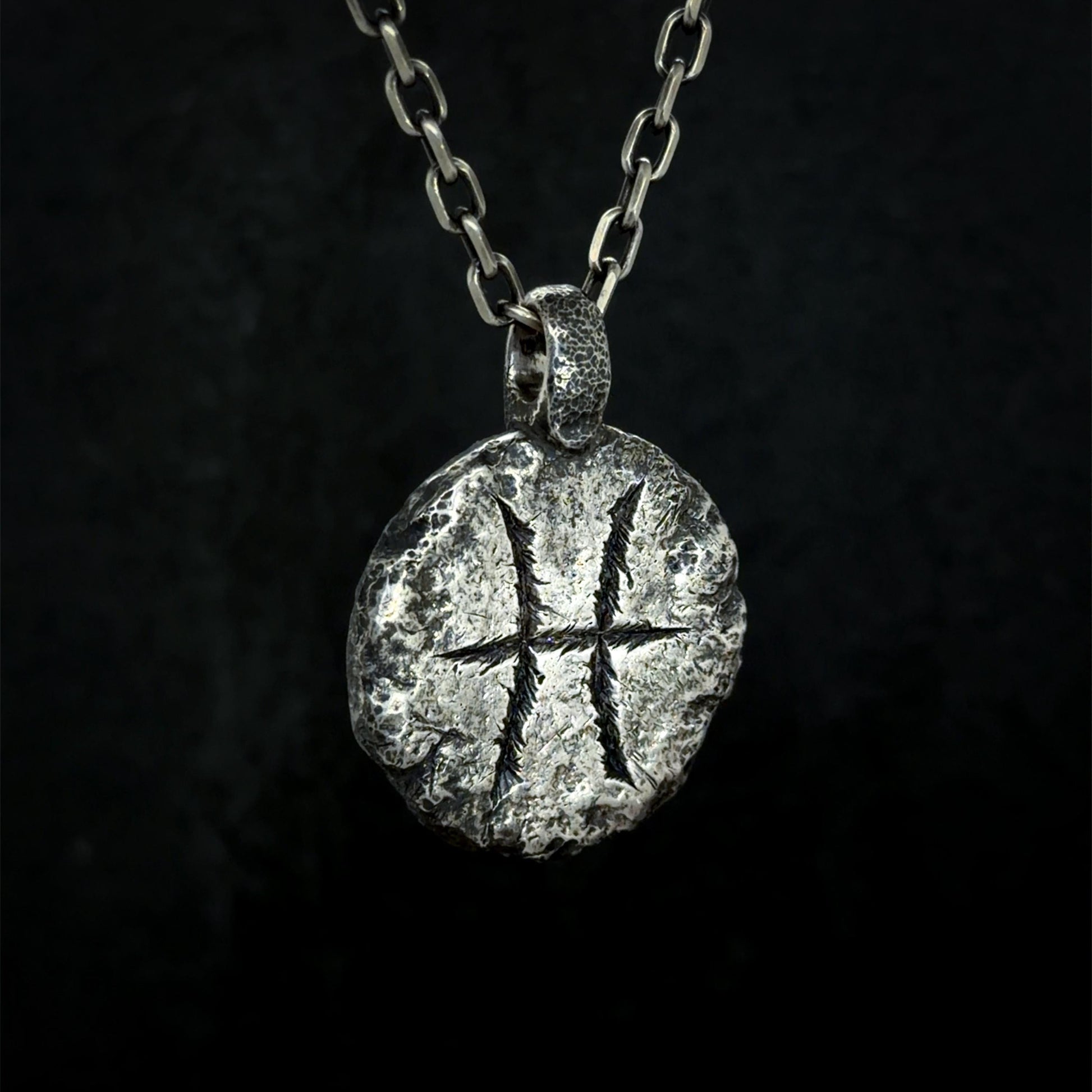 Pisces Necklace in Sterling Silver — Zodiac Relic Pendant with Constellation Reverse