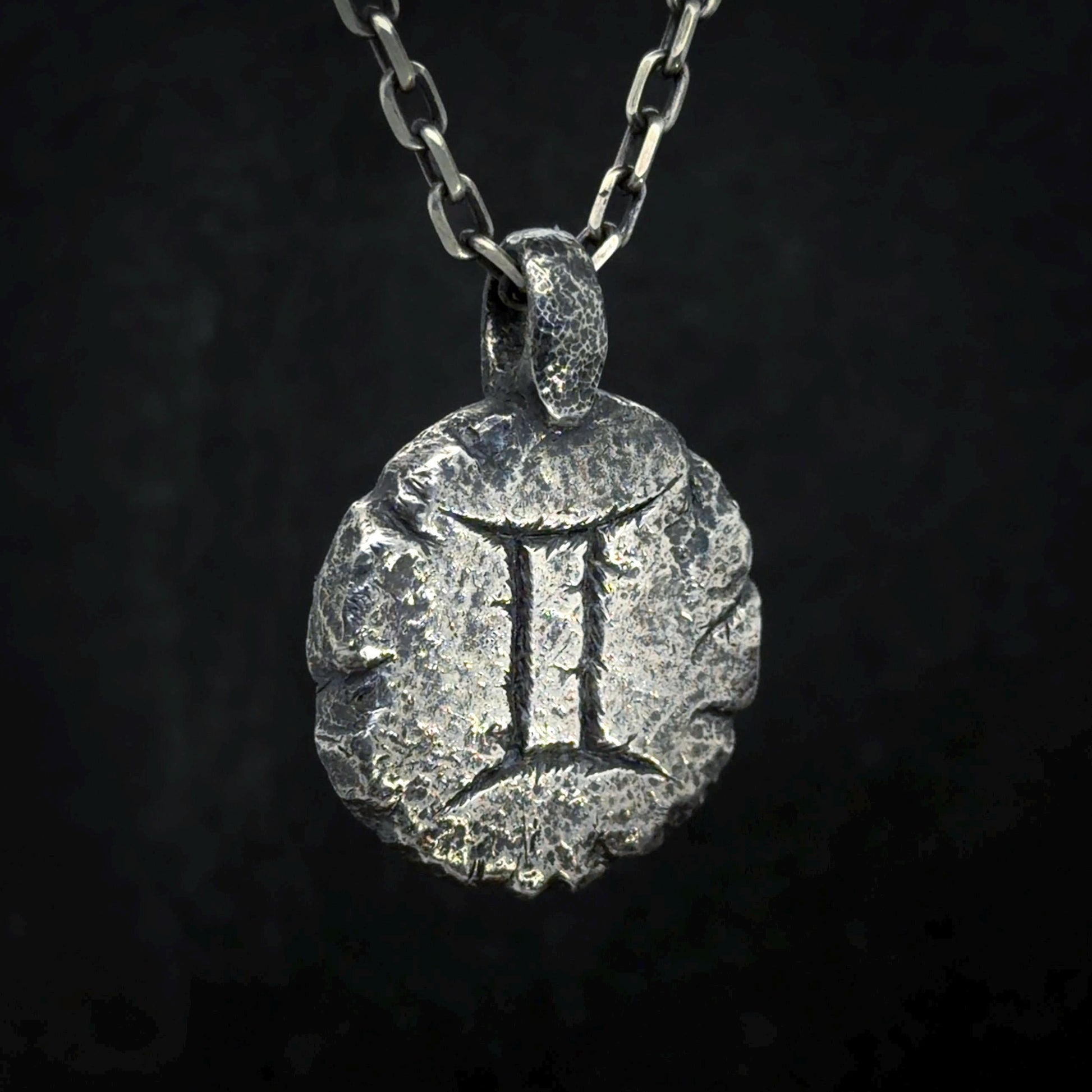 Gemini Necklace in Sterling Silver — Zodiac Relic Pendant with Constellation Reverse