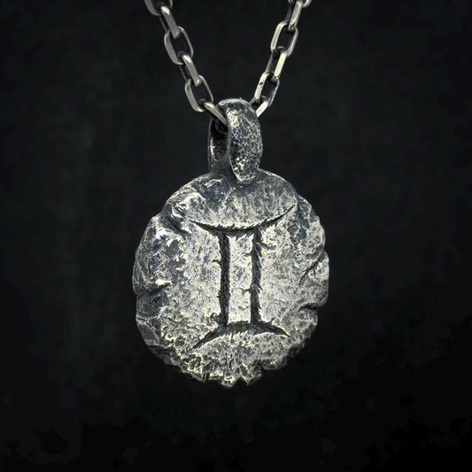 Gemini Necklace in Sterling Silver — Zodiac Relic Pendant with Constellation Reverse