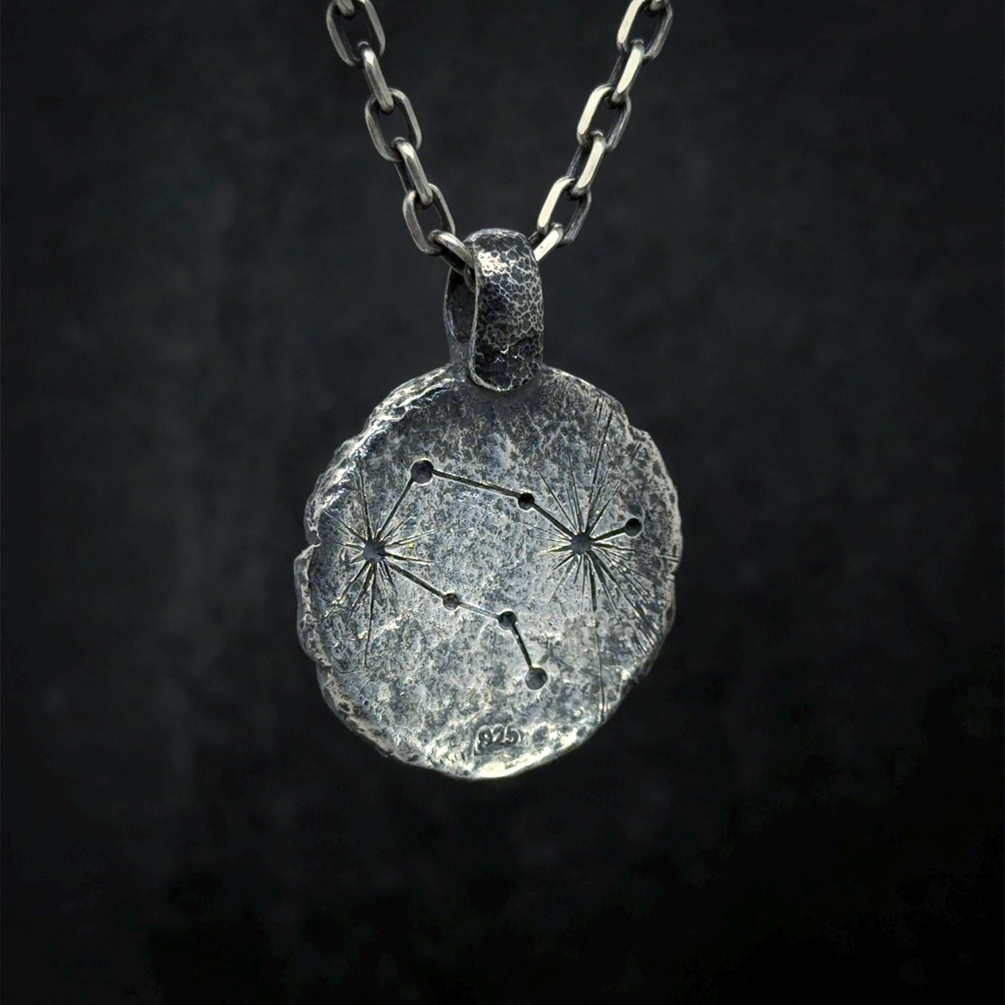 Gemini Necklace in Sterling Silver — Zodiac Relic Pendant with Constellation Reverse