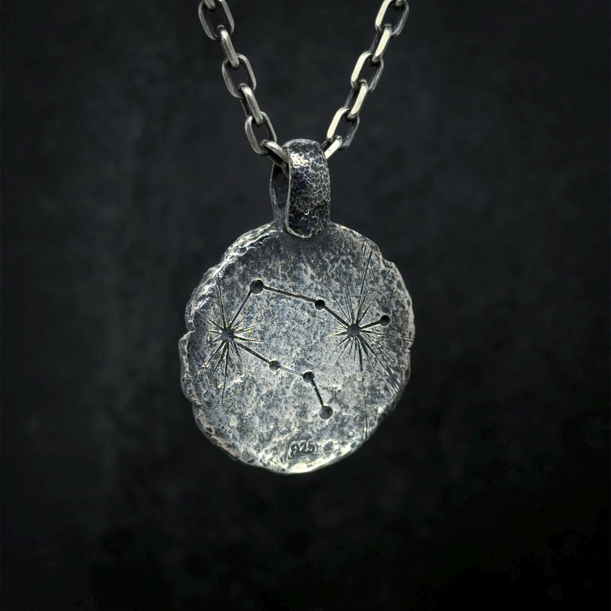 Gemini Necklace in Sterling Silver — Zodiac Relic Pendant with Constellation Reverse