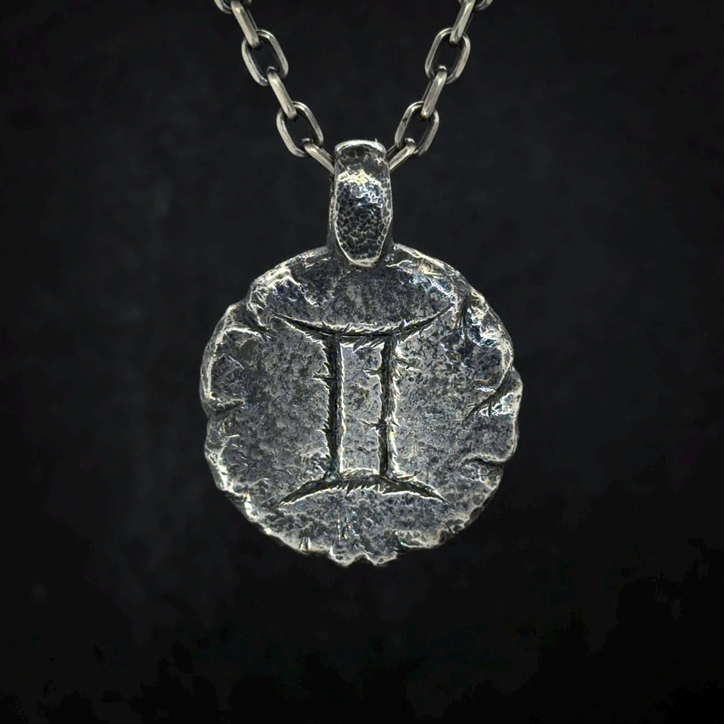 Gemini Necklace in Sterling Silver — Zodiac Relic Pendant with Constellation Reverse