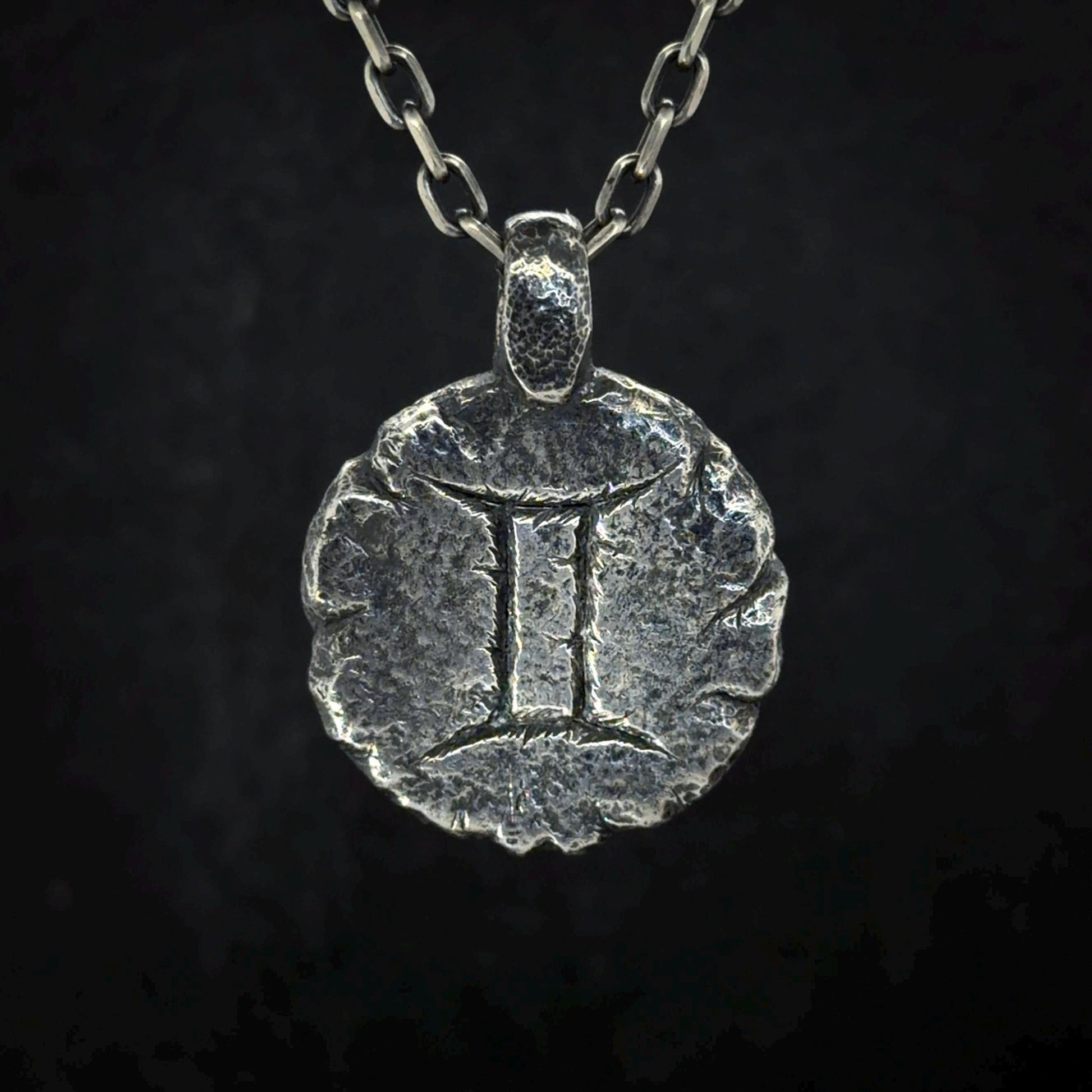 Gemini Necklace in Sterling Silver — Zodiac Relic Pendant with Constellation Reverse
