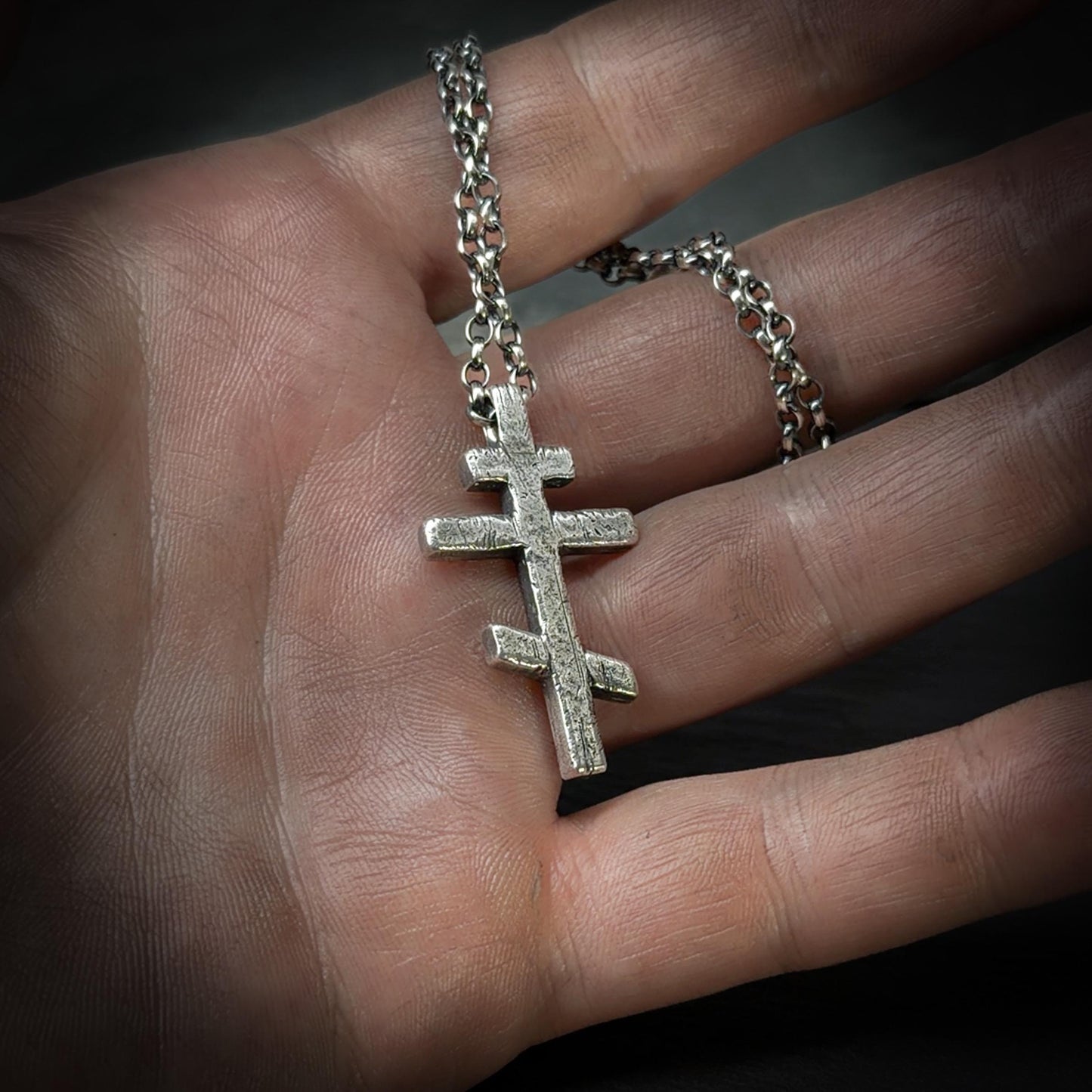 Orthodox Cross Necklace – Oxidized Sterling Silver Cross Pendant for Men, Rustic Gothic Religious Jewellery