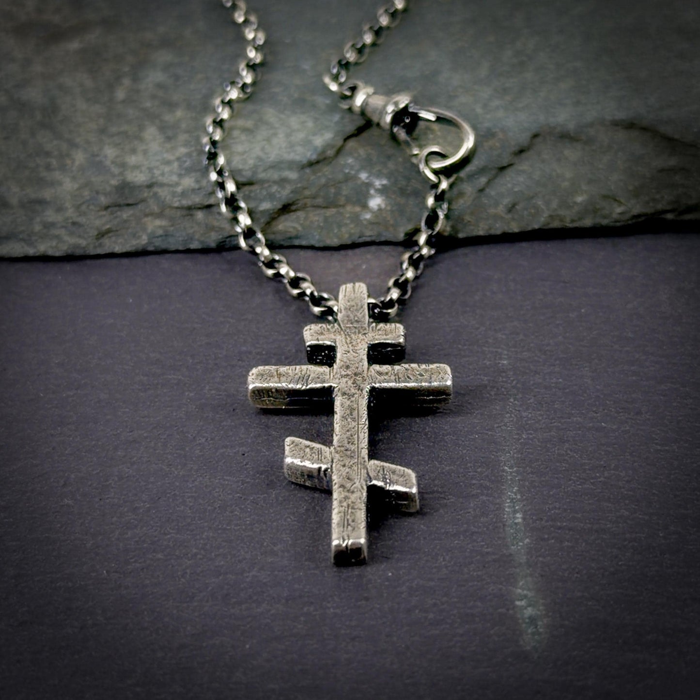 Orthodox Cross Necklace – Oxidized Sterling Silver Cross Pendant for Men, Rustic Gothic Religious Jewellery