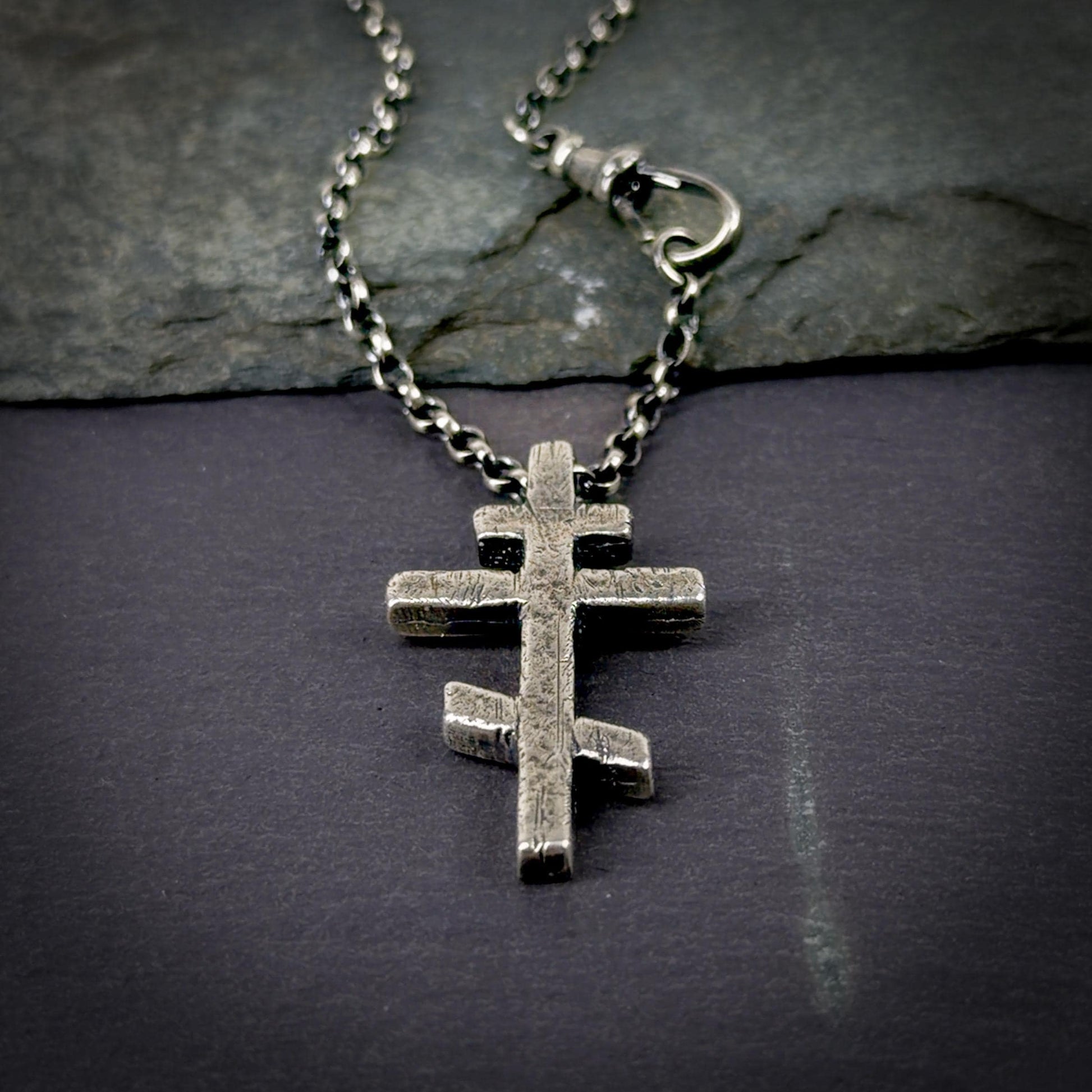 Orthodox Cross Necklace – Oxidized Sterling Silver Cross Pendant for Men, Rustic Gothic Religious Jewellery