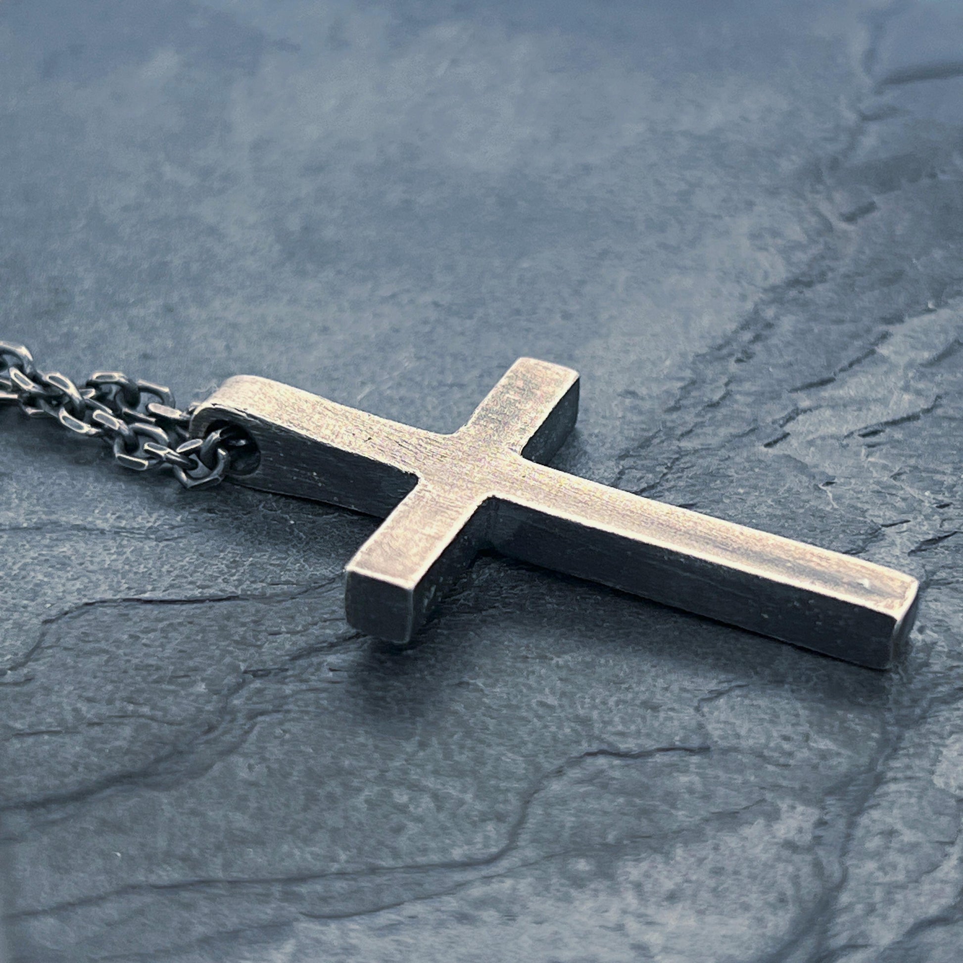 Oxidized Sterling Silver Cross Pendant - Minimalist Crucifix Necklace
