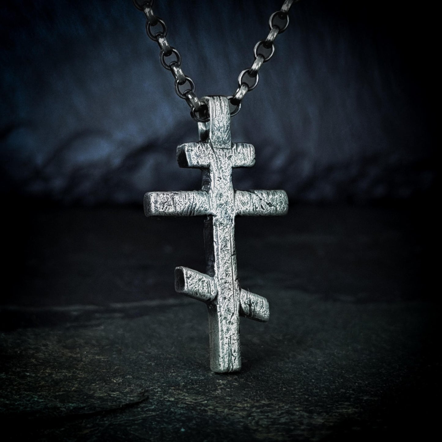 Orthodox Cross Necklace – Oxidized Sterling Silver Cross Pendant for Men, Rustic Gothic Religious Jewellery