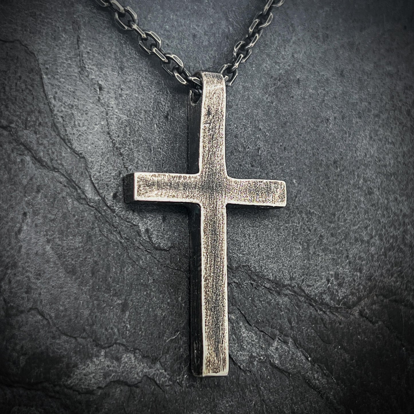 Oxidized Sterling Silver Cross Pendant - Minimalist Crucifix Necklace