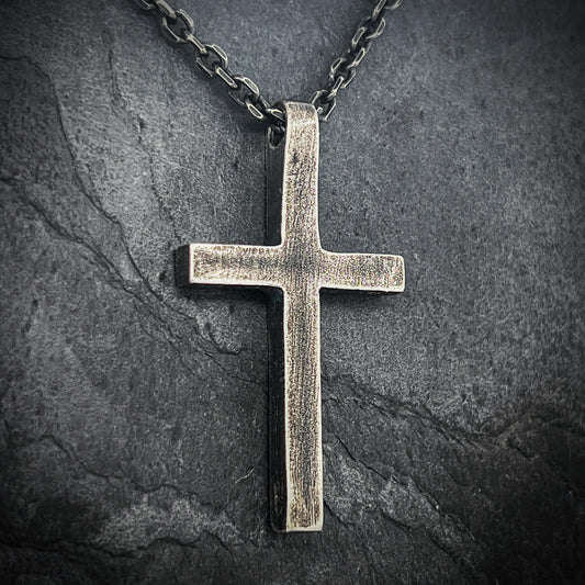 Oxidized Sterling Silver Cross Pendant - Minimalist Crucifix Necklace