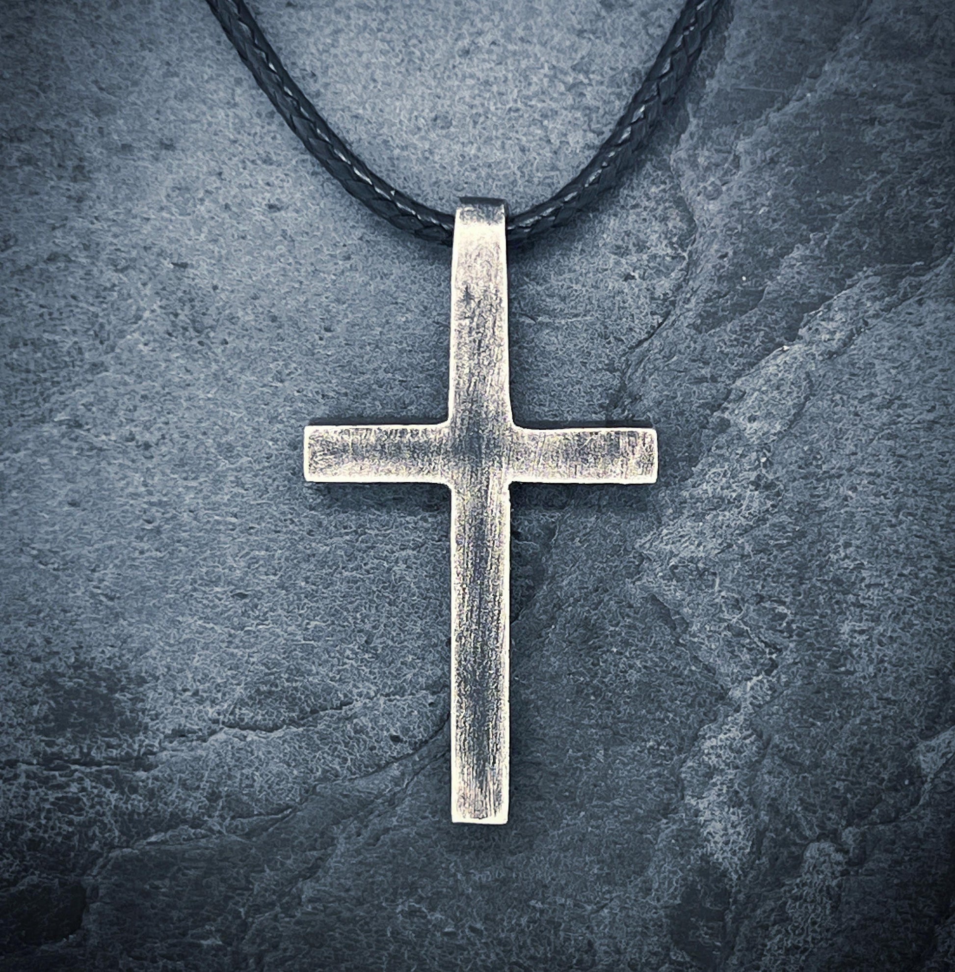 Oxidized Sterling Silver Cross Pendant - Minimalist Crucifix Necklace