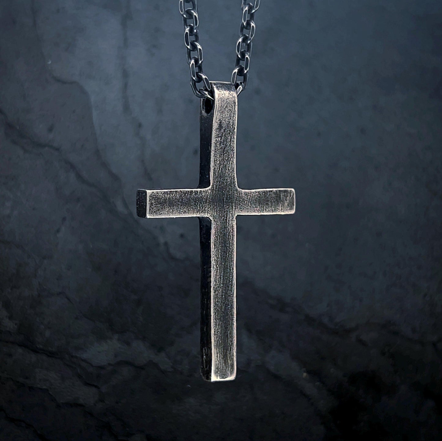 Oxidized Sterling Silver Cross Pendant - Minimalist Crucifix Necklace