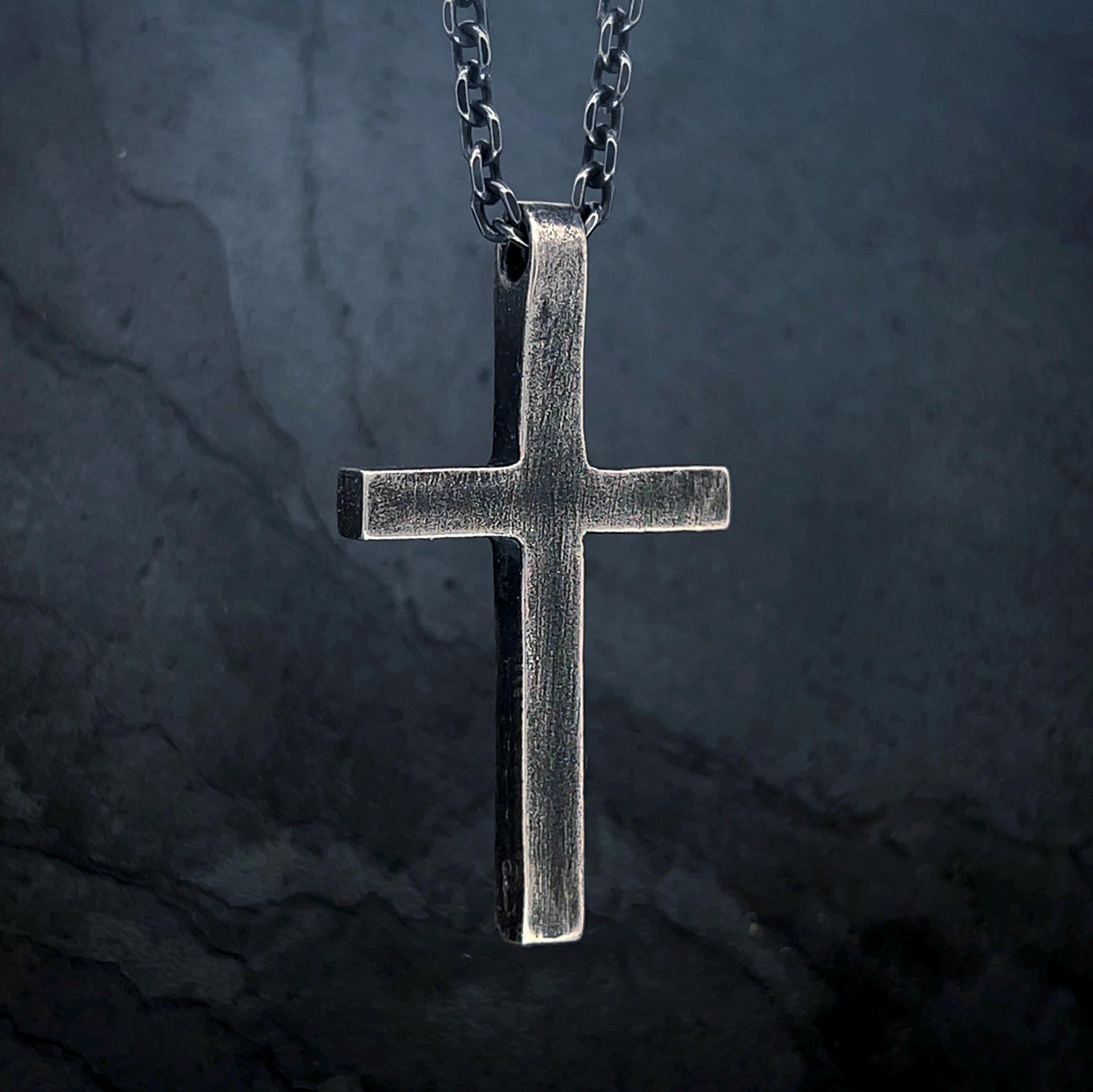 Oxidized Sterling Silver Cross Pendant - Minimalist Crucifix Necklace
