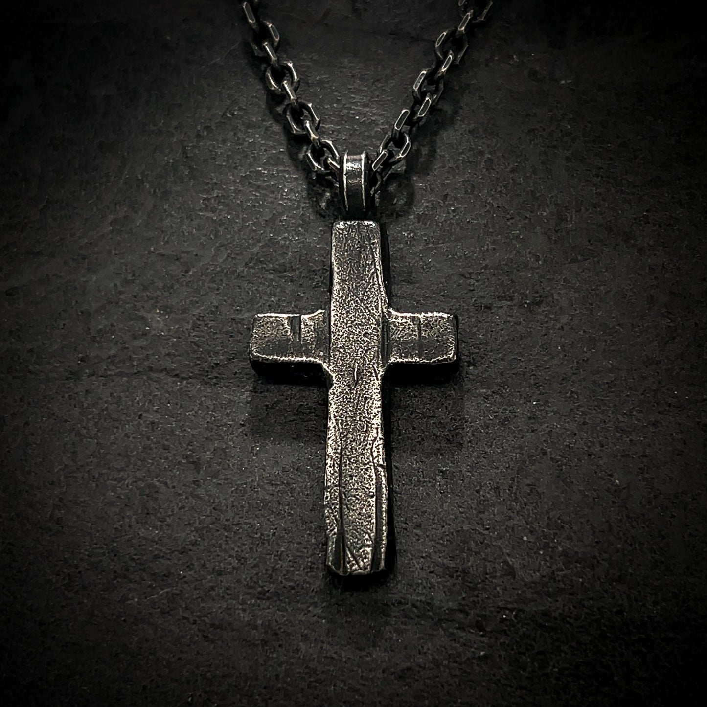 Oxidized Sterling Silver Cross Necklace: Handmade Rustic Crucifix Pendant