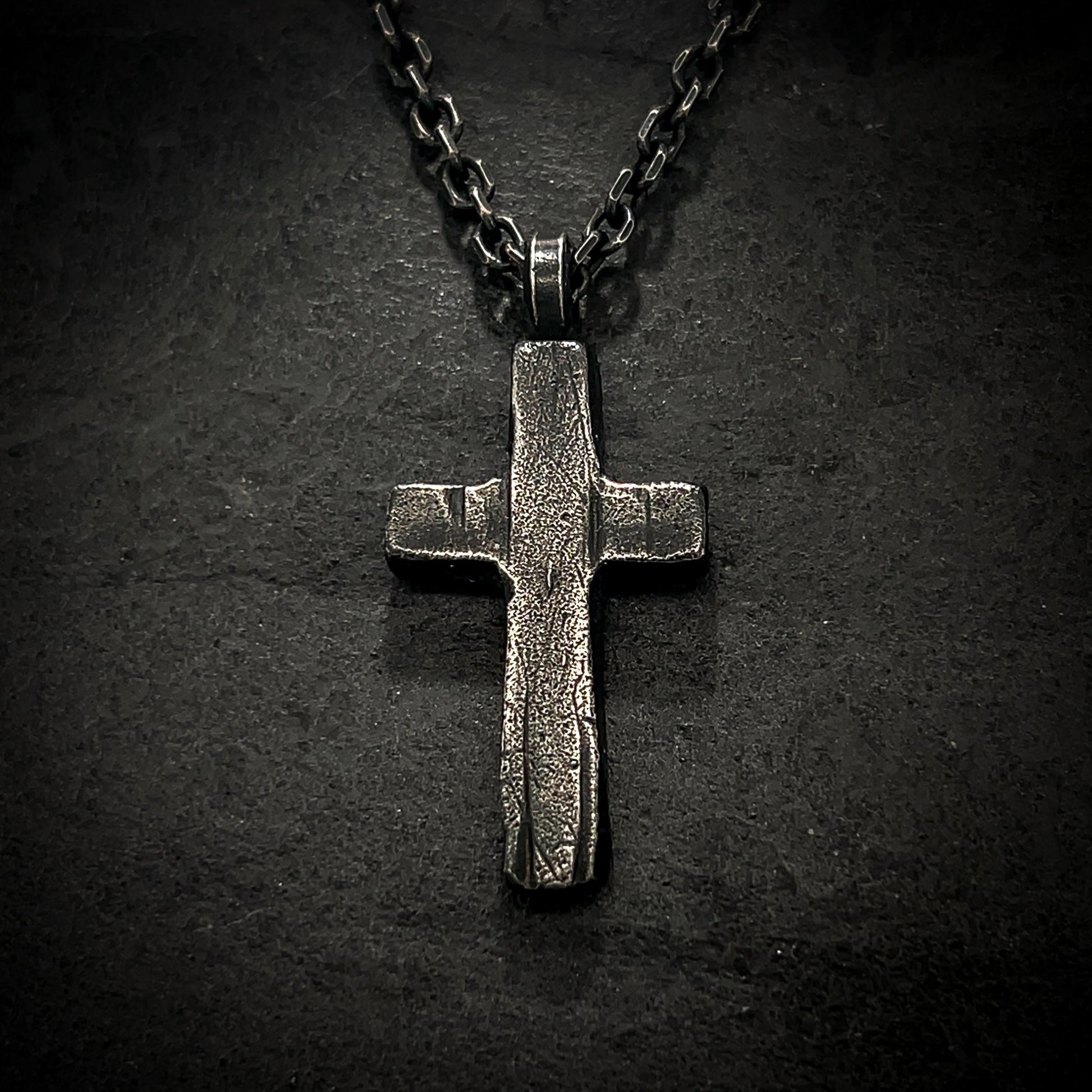 Oxidized Sterling Silver Cross Necklace: Handmade Rustic Crucifix Pendant