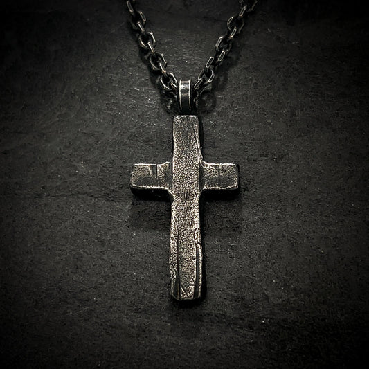 Oxidized Sterling Silver Cross Necklace: Handmade Rustic Crucifix Pendant