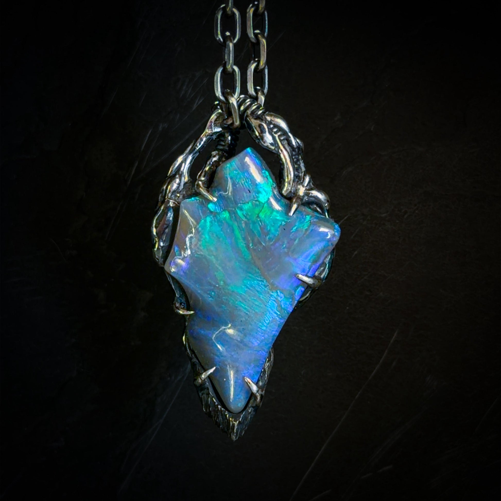 10ct Freeform Lightning Ridge Opal Carving in Oxidised Sterling Silver — One of a Kind Pendant
