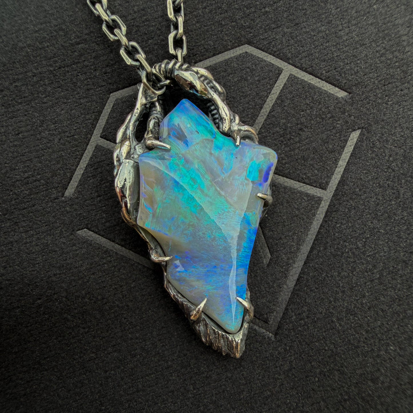 10ct Freeform Lightning Ridge Opal Carving in Oxidised Sterling Silver — One of a Kind Pendant