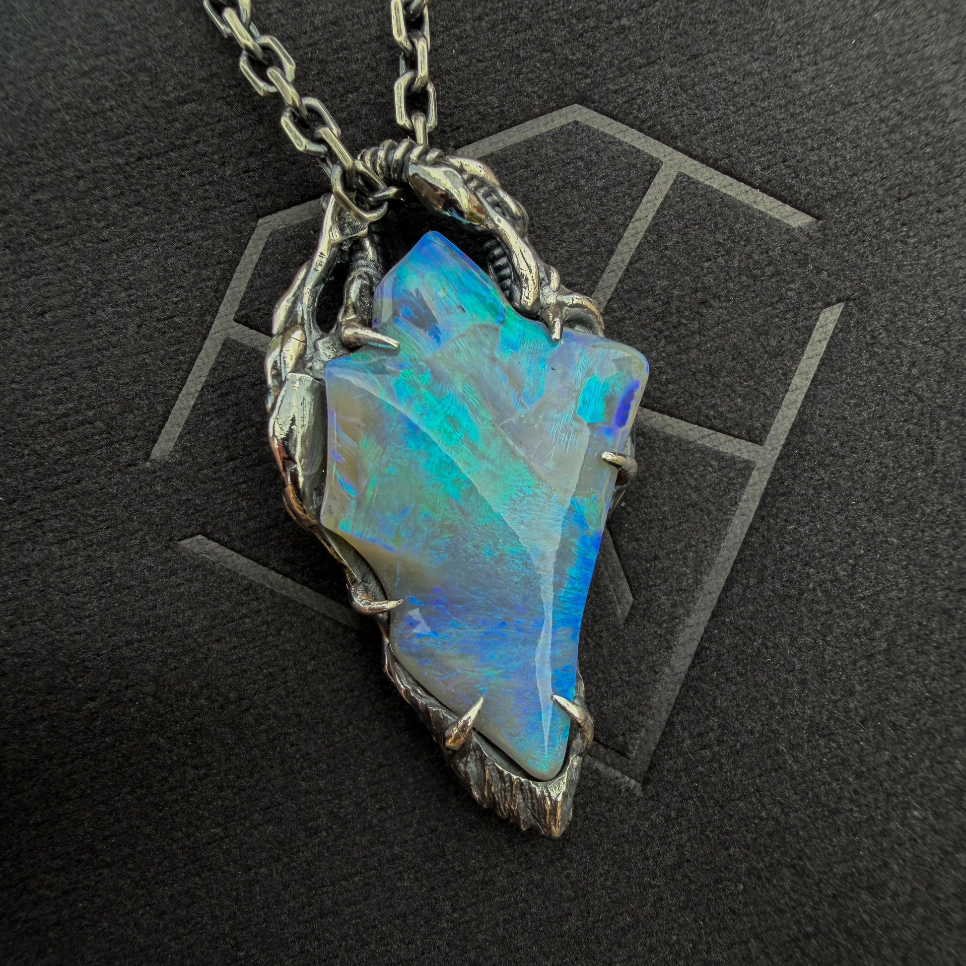 10ct Freeform Lightning Ridge Opal Carving in Oxidised Sterling Silver — One of a Kind Pendant
