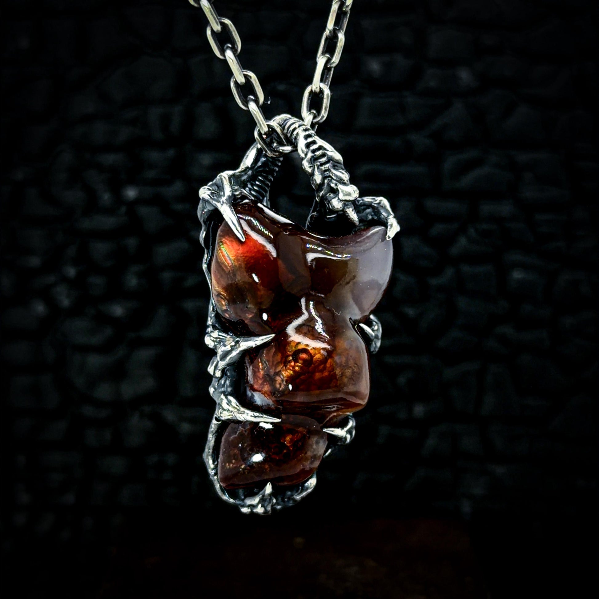 Large Mexican Fire Agate Carving in Oxidised Sterling Silver — One of a Kind Pendant