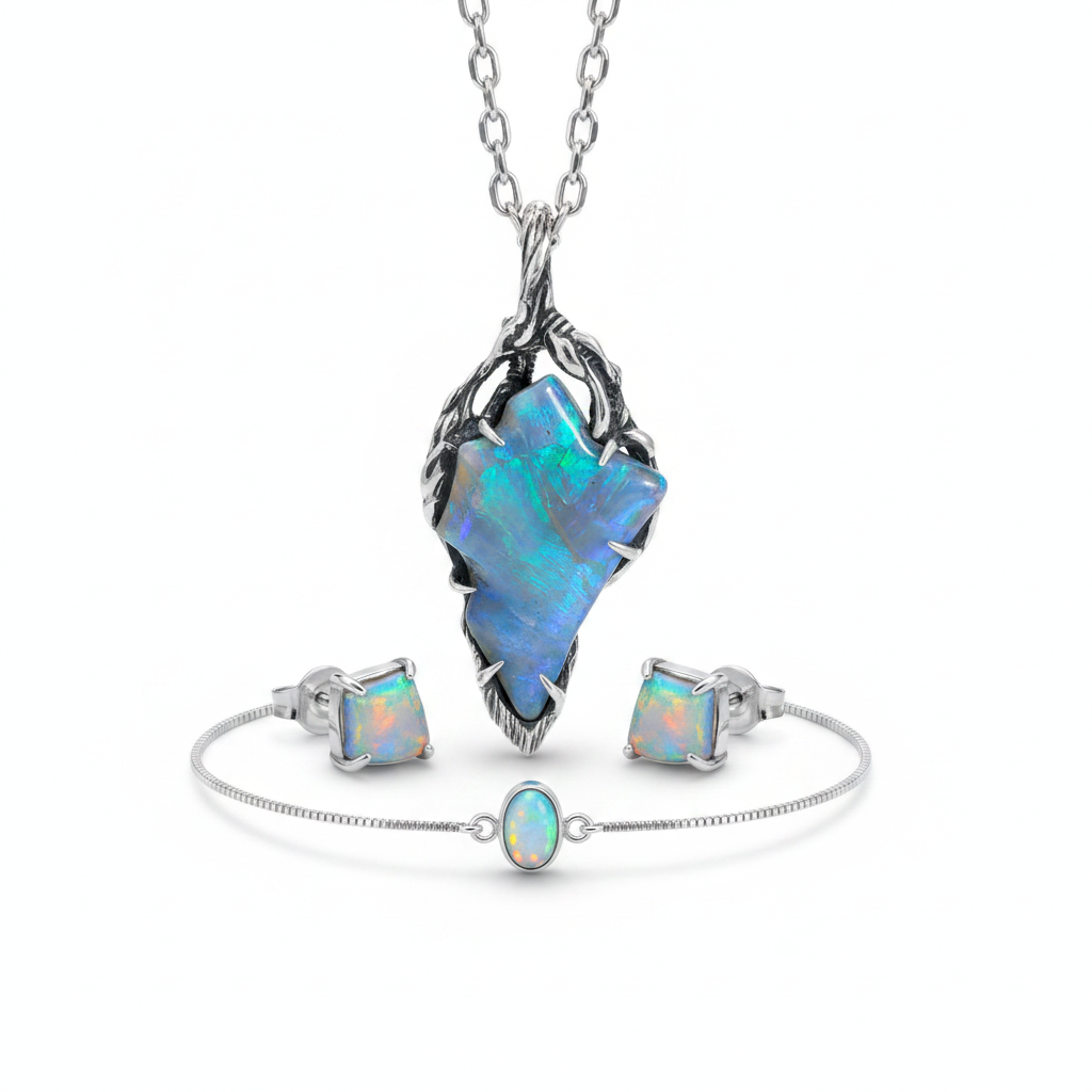 10ct Freeform Lightning Ridge Opal Carving Set in Oxidised Sterling Silver — One of a Kind Pendant
